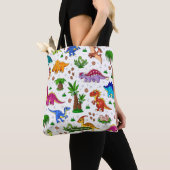Sac fourre-tout Dinosaure Motif bleu-vert mignon (De près)