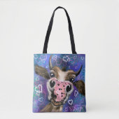 Sac fourre-tout drôle avec vache curieuse joueuse (Devant)