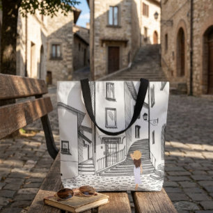 Sac fourre-tout élégant avec vieille ville dessiné