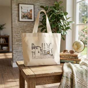 Sac fourre-tout élégant avec vieille ville dessiné