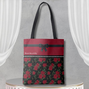 Sac fourre-tout élégant rouge et noir à roses de s
