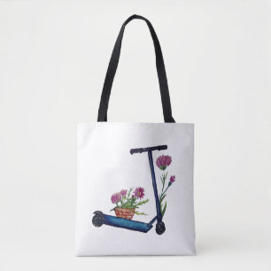 Sac fourre-tout en aquarelle avec trottinette et f