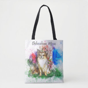 Sac fourre-tout en aquarelle de Chihuahua à longs
