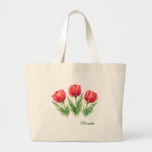 Sac fourre-tout en aquarelle personnalisé Tulipes