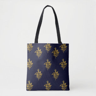 Sac fourre-tout en bleu foncé et couleur or