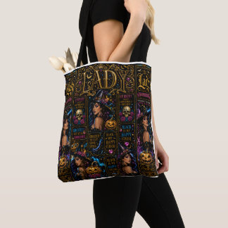 Sac fourre-tout en collage de dame Halloween brill