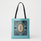 Sac fourre-tout en dentelle Turquoise Monogramme (Devant)