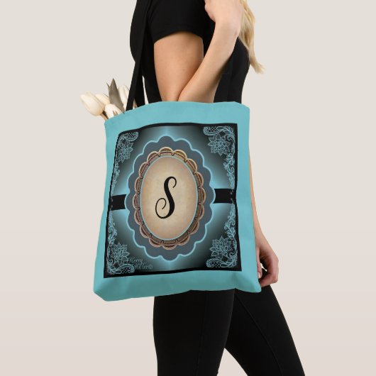 Sac fourre-tout en dentelle Turquoise Monogramme (De près)