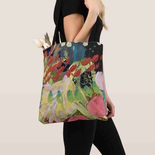 Sac fourre-tout en Fleurs dans la nuit design (De près)