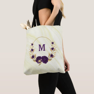 sac fourre-tout en marbre feuille à fleurs violett