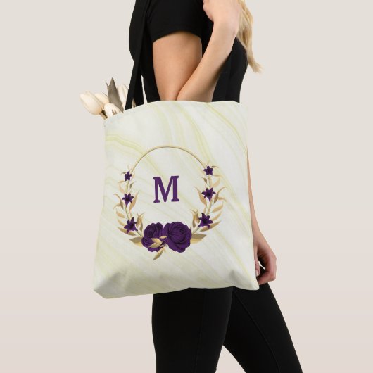sac fourre-tout en marbre feuille à fleurs violett (De près)