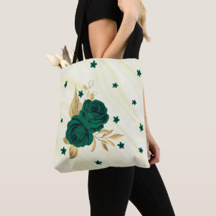 sac fourre-tout en marbre feuille émeraude fleurs 