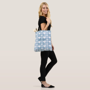 Sac fourre-tout en toile bleu blanc Coeur