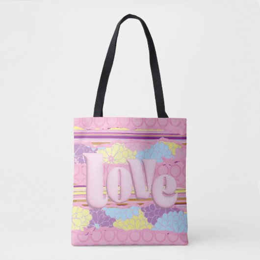 Sac fourre-tout en toile rose pastel mignon amour (Devant)