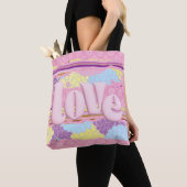 Sac fourre-tout en toile rose pastel mignon amour (De près)