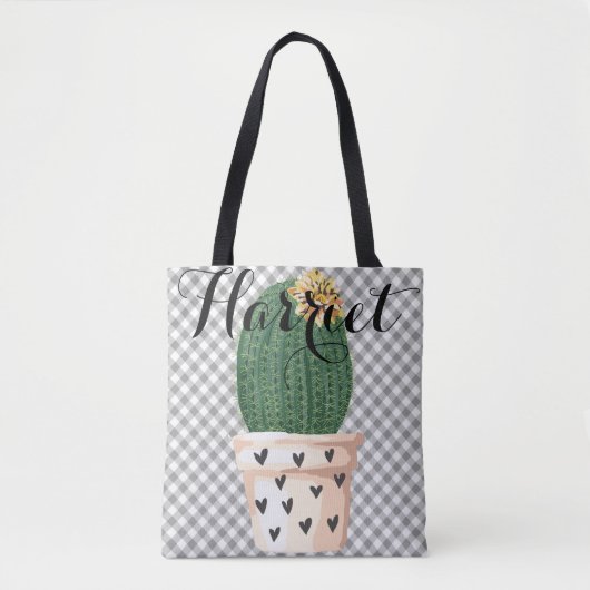 sac fourre-tout En vichy avec pot Cactus personnal (Devant)