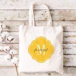 Sac fourre-tout Fille Monogramme Jaune<br><div class="desc">Sacs fourre-tout de mariage monogrammed tendance personnalisés avec un original monogramme personnalisé, texte de fille de fleur ou ajouter un nom ou un autre message. Cliquez sur Customiser pour modifier les polices de texte et les couleurs afin de créer un cadeau unique pour vos demoiselles d'honneur et votre mariage !...</div>