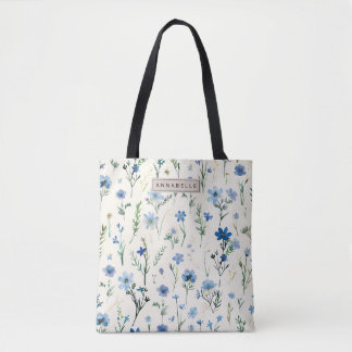 Sac fourre-tout Fleur sauvage chic bleu