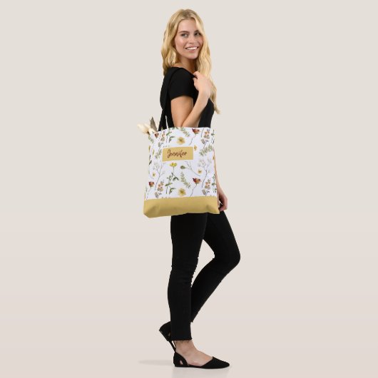 Sac fourre-tout Fleur sauvage jaune et orange (Sur le modèle)