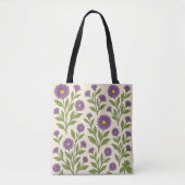 Sac fourre-tout fleurs beige et violet (Devant)