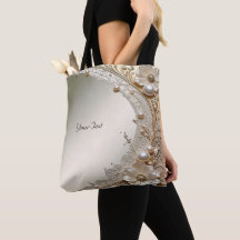 Sac fourre-tout fleurs blanches perles moderne