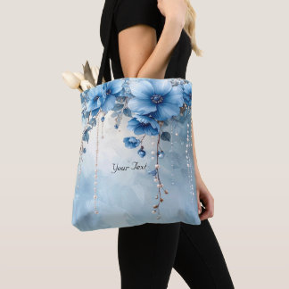 Sac fourre-tout Fleurs bleues et perles