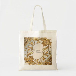 Sac fourre-tout floral à feuilles ondulées dorées