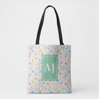Sac fourre-tout floral à fleurs sauvages avec init