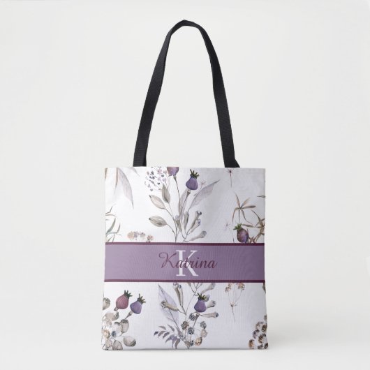 Sac fourre-tout floral à monogramme aquarelle (Devant)