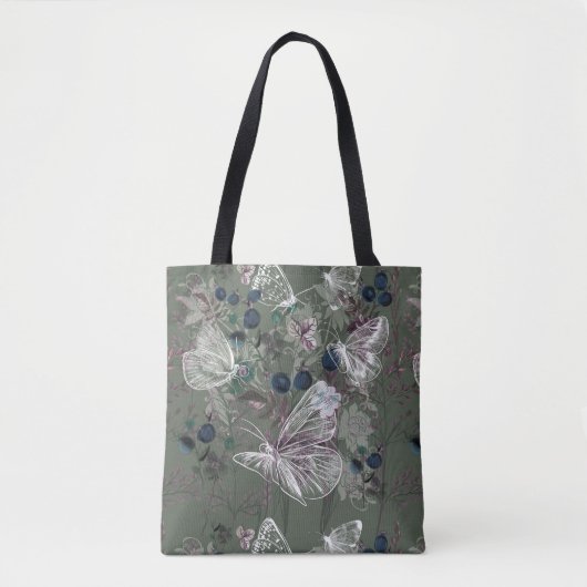 Sac fourre-tout floral à papillon de vert sauge (Devant)