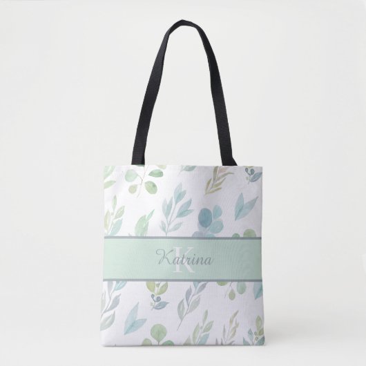 Sac fourre-tout floral aquarelle monogrammé (Devant)
