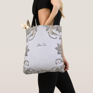 Sac fourre-tout floral argent or