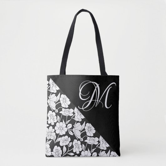 sac fourre-tout "Floral avec blanc initial M" (Devant)