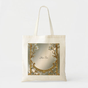 Sac fourre-tout floral blanc orné d'or