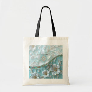 Sac fourre-tout floral blanc sarcelle