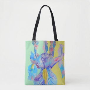 Sac fourre-tout floral bleu Fleur d'Iris Watercolo