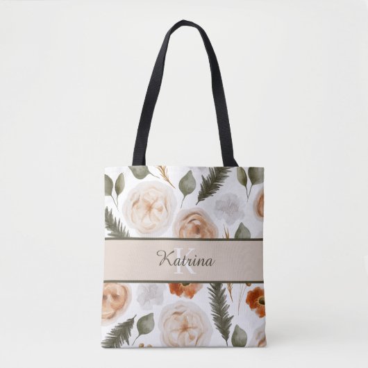 Sac fourre-tout floral monogramme de la Pêche (Devant)