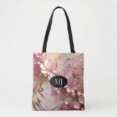 Sac fourre-tout Floral Monogramme rose blanc or (Devant)