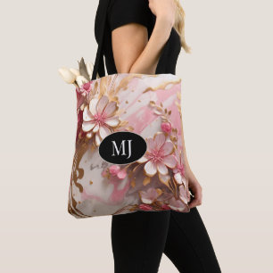 Sac fourre-tout Floral Monogramme rose blanc or