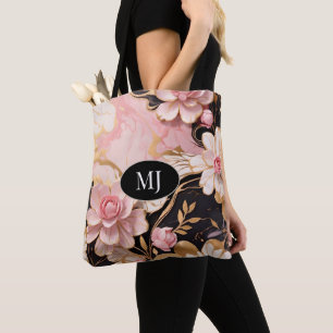 Sac fourre-tout Floral Monogramme rose blanc or