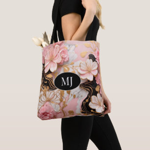 Sac fourre-tout Floral Monogramme rose blanc or