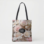 Sac fourre-tout floral Monogramme rose rose Rose (Devant)