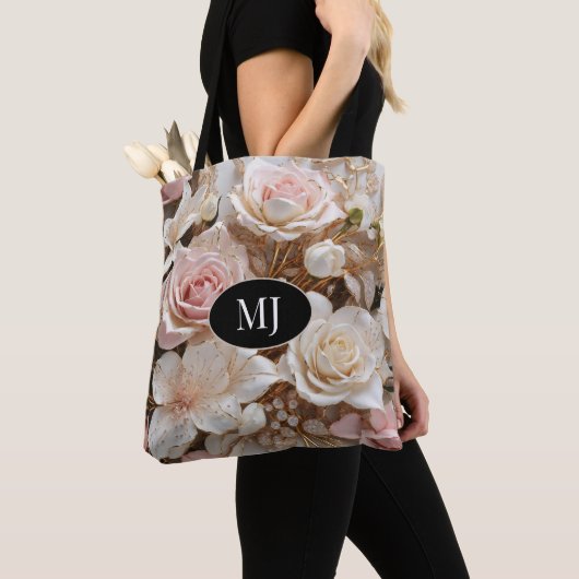 Sac fourre-tout floral Monogramme rose rose Rose (De près)