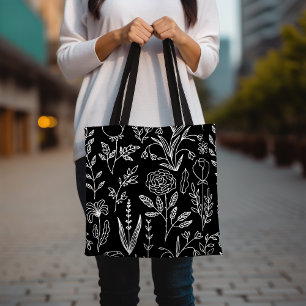 Sac fourre-tout floral noir et blanc, Fleur tirée
