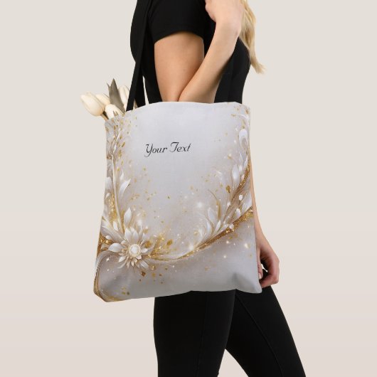 Sac fourre-tout floral or blanc (De près)