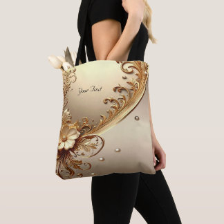 Sac fourre-tout floral orné doré