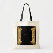 Sac fourre-tout Floral Orné Noir Or