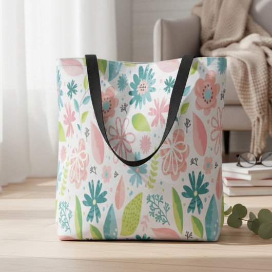 Sac fourre-tout floral rose