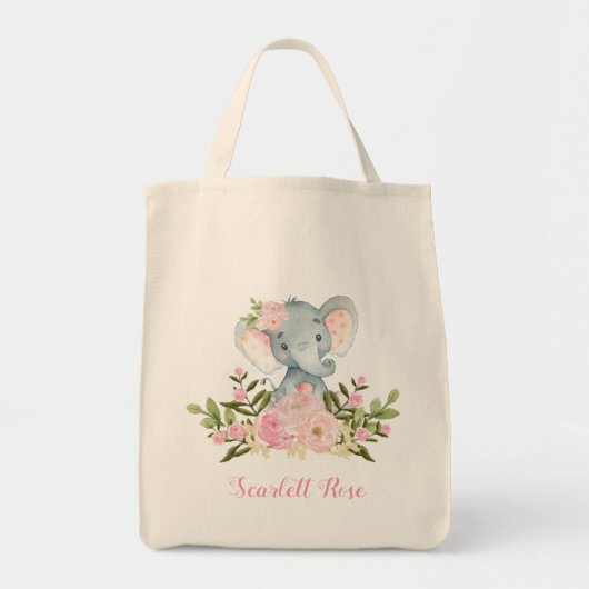Sac fourre-tout floral rose mignon à éléphant (Devant)