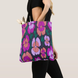 Sac fourre-tout floral rose orange et noir